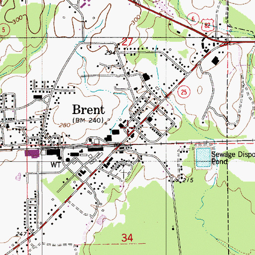 Topographic Map of Brent Volunteer Fire Department, AL