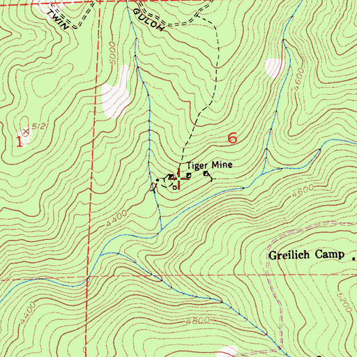 Topographic Map of Tiger Mine, CA