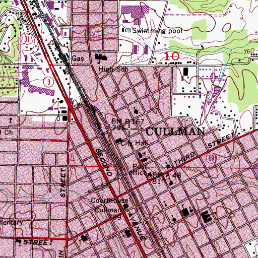 Topographic Map of Cullman Fire Rescue Station 1, AL