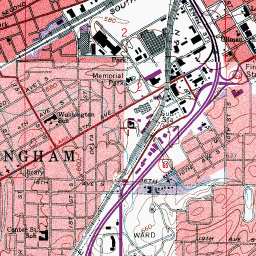 Topographic Map of Birmingham Fire and Rescue Service Station 7, AL