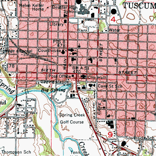 Topographic Map of Tuscumbia Fire Department, AL
