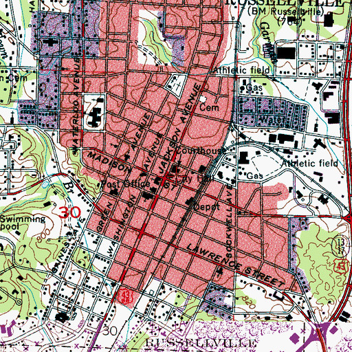 Topographic Map of Russellville Fire and Rescue Station 1, AL