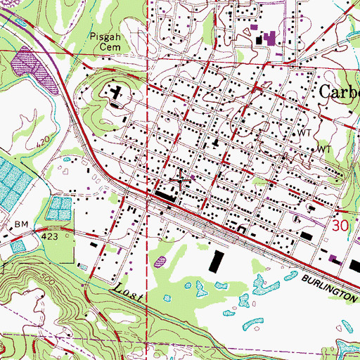 Topographic Map of Carbon Hill Volunteer Fire Department, AL