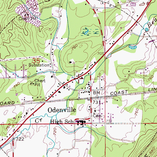 Topographic Map of Odenville Fire and Rescue, AL