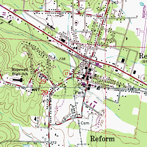Topographic Map of Reform Volunteer Fire Department, AL