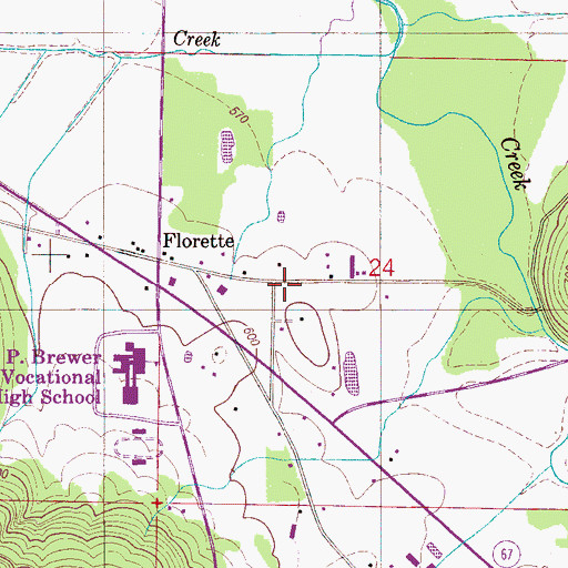 Topographic Map of Florette Volunteer Fire Department, AL