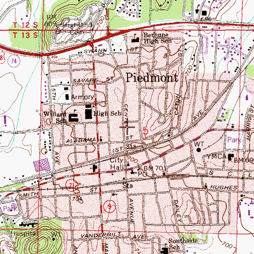 Topographic Map of Piedmont Fire Department, AL