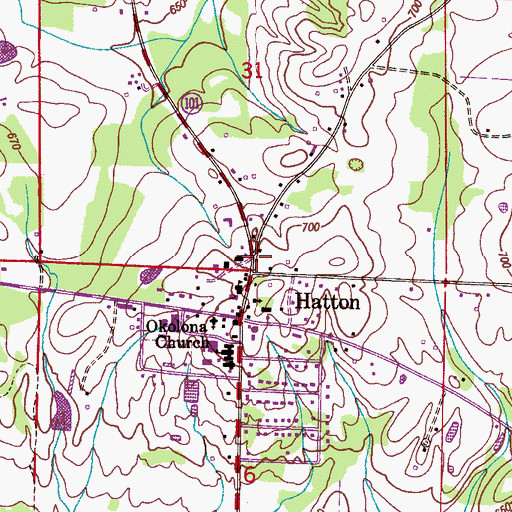 Topographic Map of Hatton Volunteer Fire Department, AL