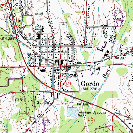 Topographic Map of Gordo Volunteer Fire Department, AL