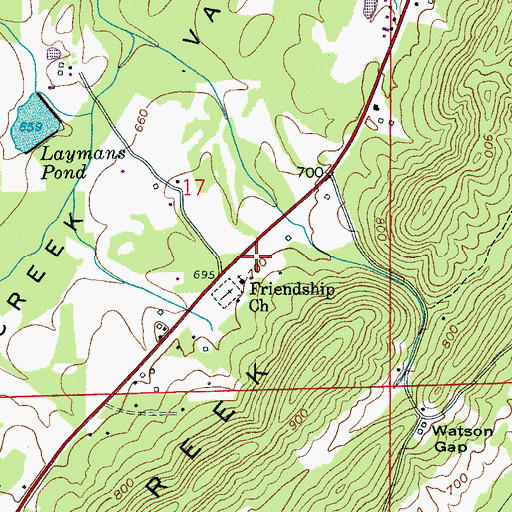 Topographic Map of Friendship Volunteer Fire Department, AL