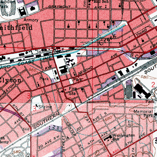 Topographic Map of Birmingham Fire and Rescue Service Station 21, AL