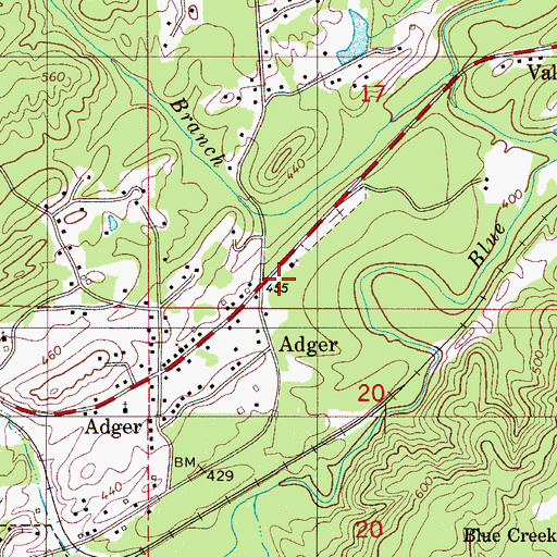 Topographic Map of Adger Volunteer Fire Department, AL