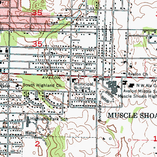 Topographic Map of Muscle Shoals Fire Department Station 1, AL