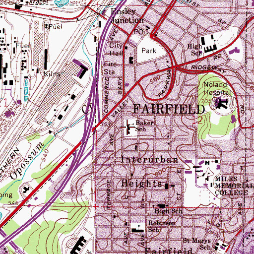 Topographic Map of Fairfield Fire Department, AL