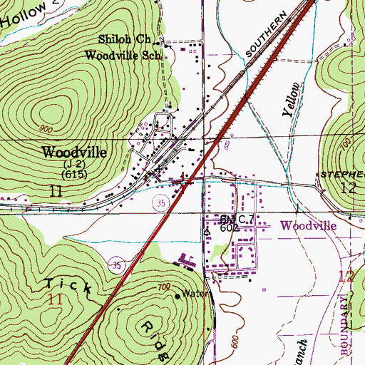 Topographic Map of Woodville Volunteer Fire Department, AL