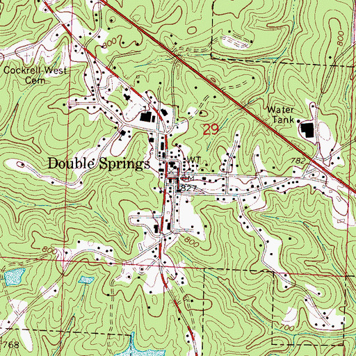 Topographic Map of Double Springs Fire Department, AL