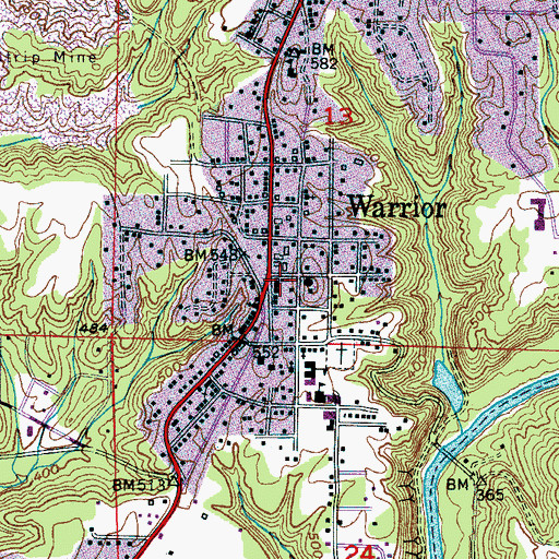 Topographic Map of Warrior Fire Department, AL