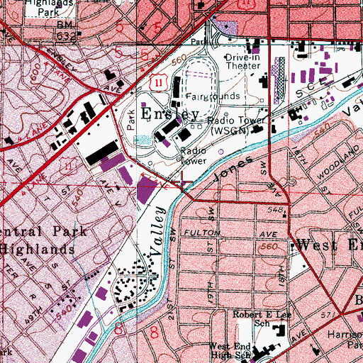 Topographic Map of Birmingham Fire and Rescue Service Station 20, AL