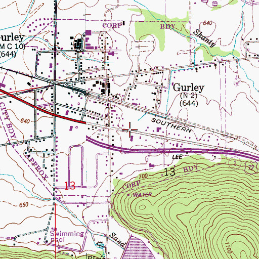 Topographic Map of Gurley Volunteer Fire Department Station 1, AL
