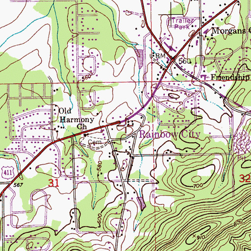 Topographic Map of Rainbow City Fire Department Station 1, AL