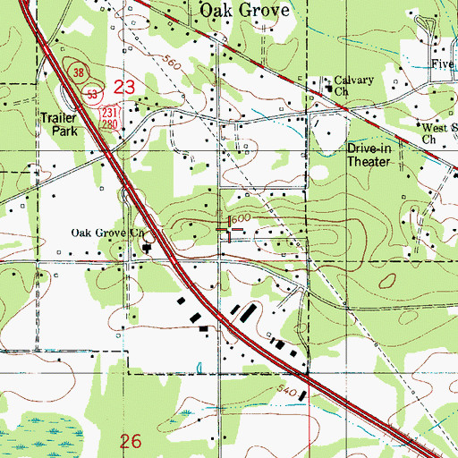 Topographic Map of Oak Grove Volunteer Fire Department, AL