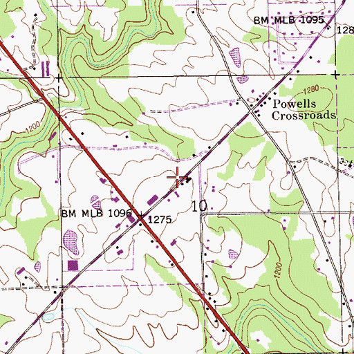 Topographic Map of Powell Volunteer Fire Department, AL