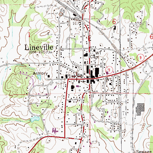 Topographic Map of Lineville Volunteer Fire Department, AL