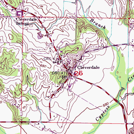 Topographic Map of Cloverdale Volunteer Fire Department Station 1, AL