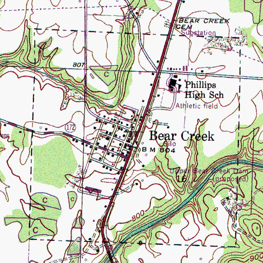 Topographic Map of Bear Creek Volunteer Fire Department, AL