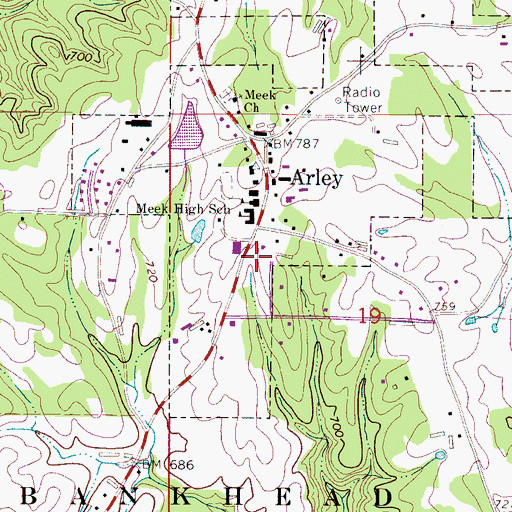 Topographic Map of Arley Volunteer Fire Department Station 1, AL