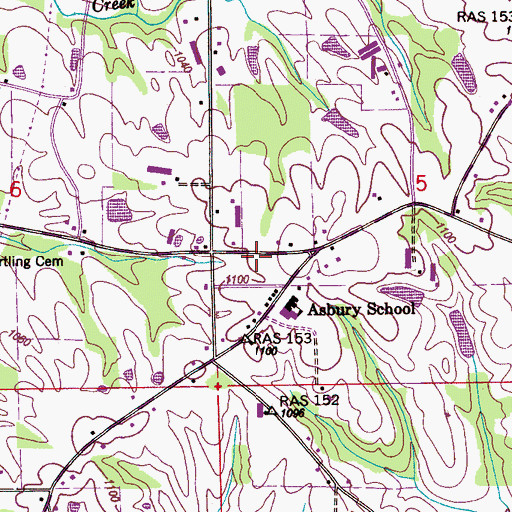Topographic Map of Asbury Volunteer Fire Department, AL