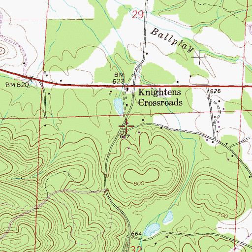 Topographic Map of Knightens Crossroads Volunteer Fire Department Station 2, AL
