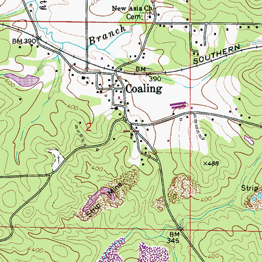 Topographic Map of Coaling Fire Department Station 2, AL