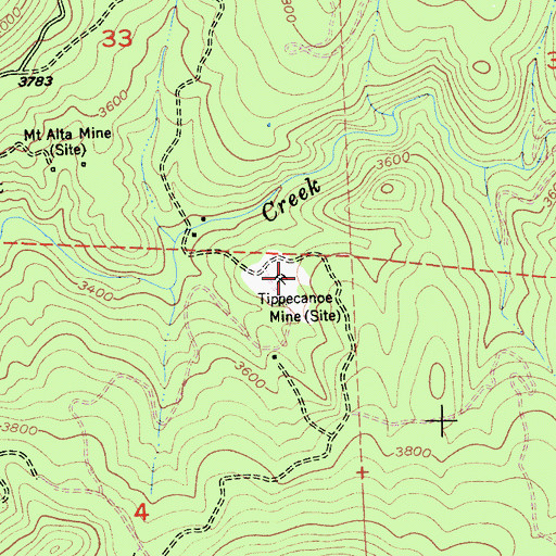 Topographic Map of Tippecanoe Mine, CA