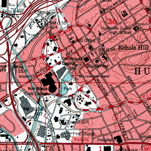 Topographic Map of Huntsville Fire and Rescue Station 1, AL