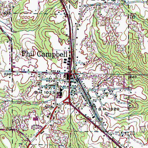 Topographic Map of Phil Campbell Fire and Rescue, AL