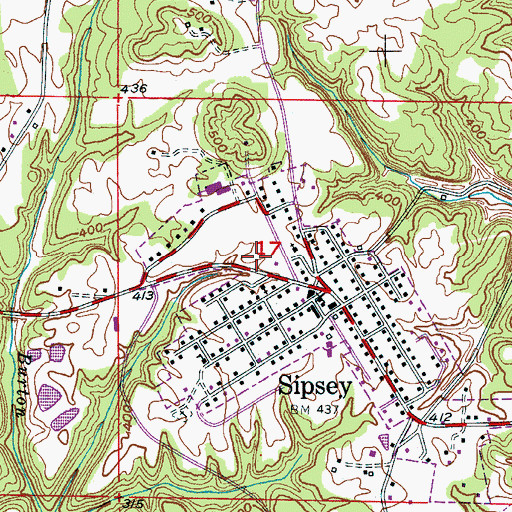 Topographic Map of Sipsey Volunteer Fire Department, AL