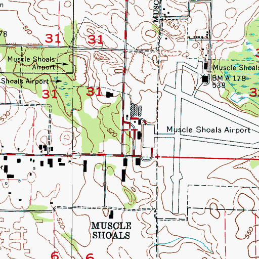 Topographic Map of Muscle Shoals Fire Department Station 2, AL