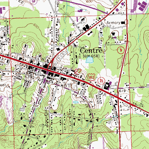 Topographic Map of Centre Volunteer Fire Department, AL
