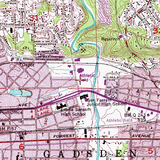 Topographic Map of Gadsden Fire Department Station 4, AL