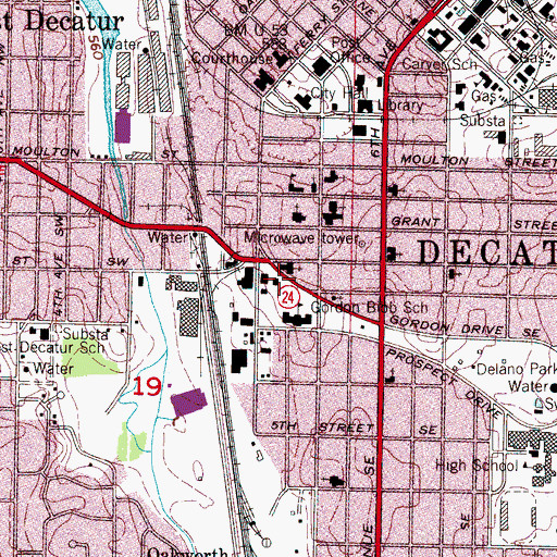 Topographic Map of Decatur Fire and Rescue Station 1, AL