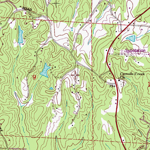 Topographic Map of Carrolls Creek Volunteer Fire Department Station 1, AL