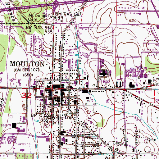 Topographic Map of Moulton Fire Department, AL