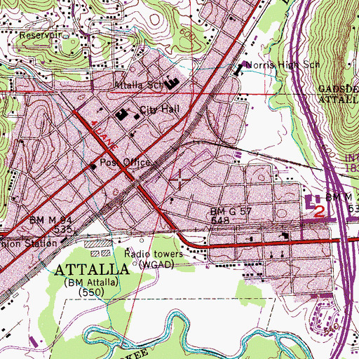 Topographic Map of Attalla Fire and Rescue Station 1, AL