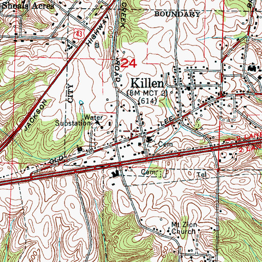 Topographic Map of Killen Volunteer Fire Department, AL
