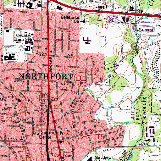 Topographic Map of Northport Fire Rescue Station 3, AL