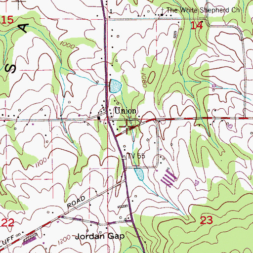 Topographic Map of New Union Aurora Volunteer Fire Department Station 1, AL