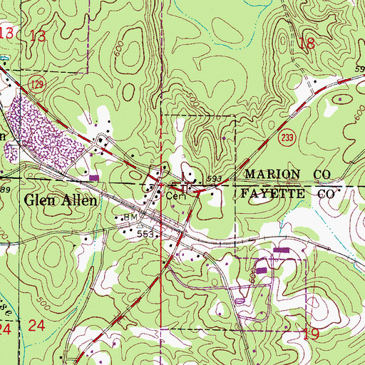 Topographic Map of Glen Allen Volunteer Fire Department, AL