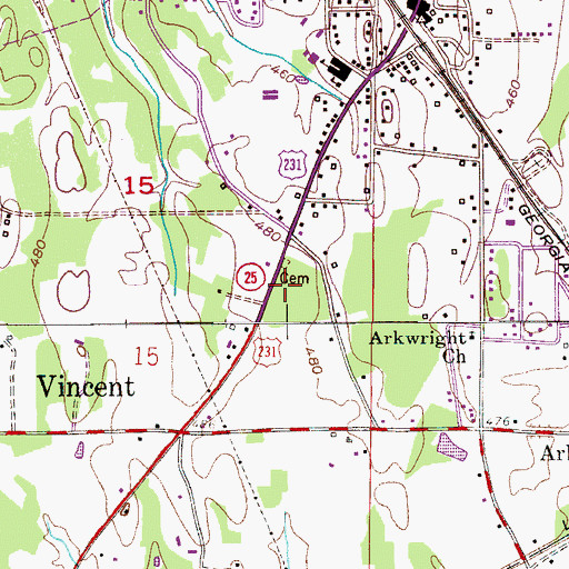 Topographic Map of Vincent Volunteer Fire Department, AL