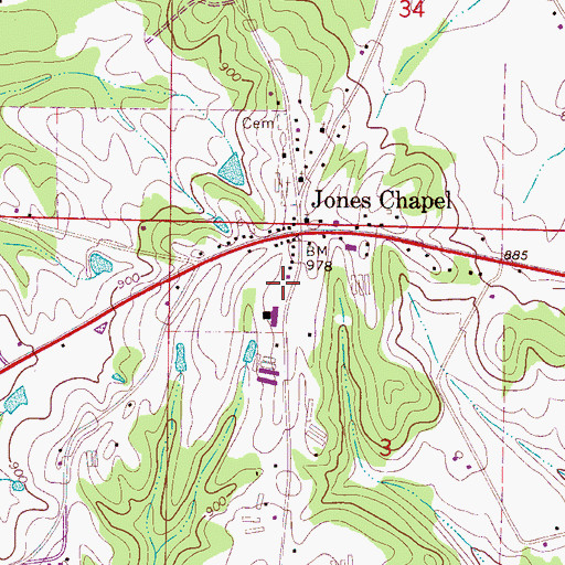 Topographic Map of Jones Chapel Volunteer Fire Department Station 1, AL